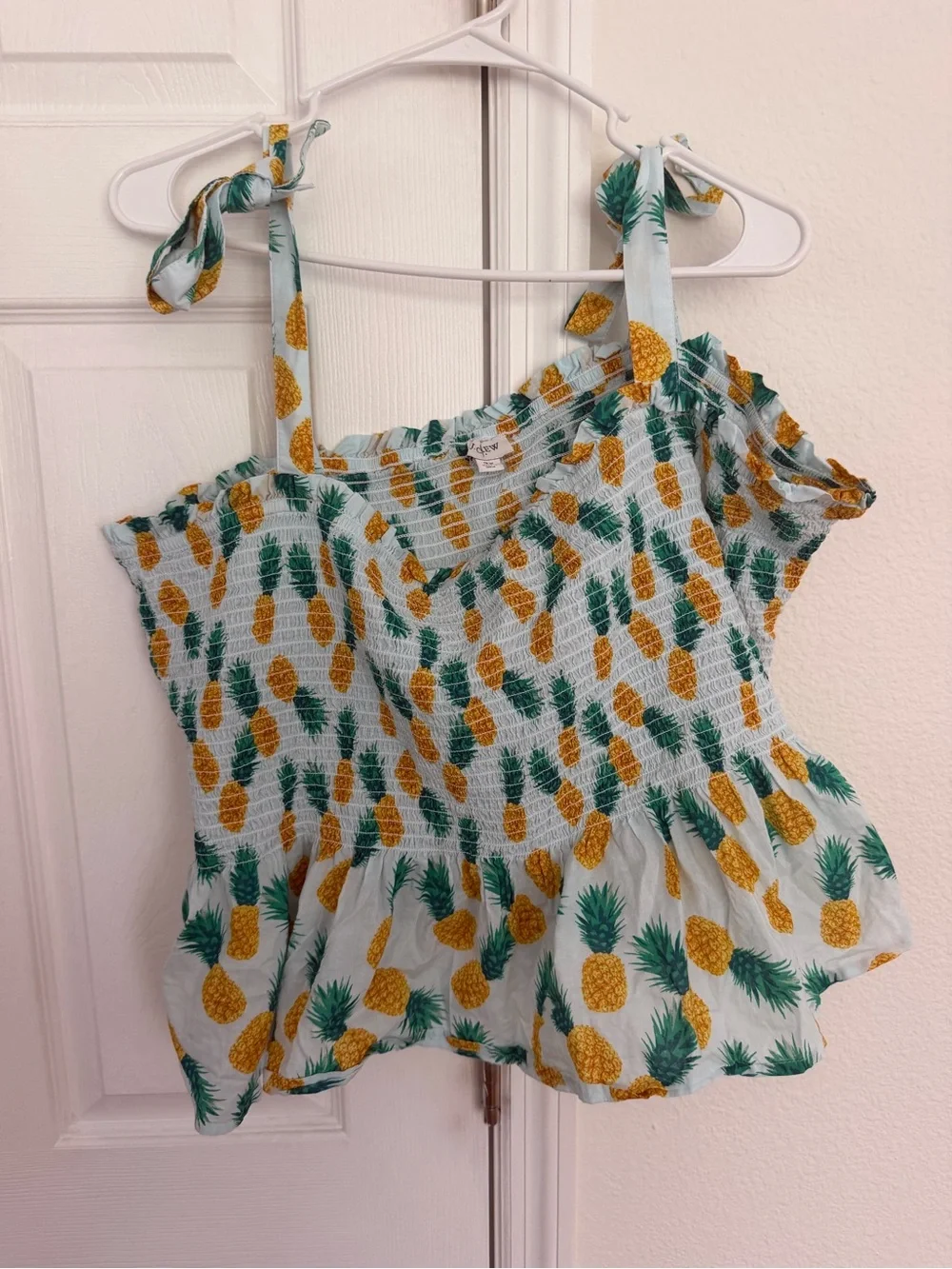 J.Crew Smocked Pineapple Print Peplum Tie-Shoulder Tank Top 3X